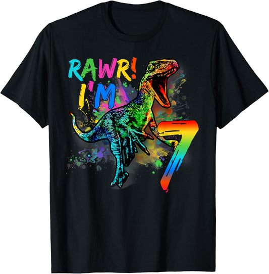 7 Year Old Shirt 7th Birthday Boy T Rex Dinosaur T-Shirt