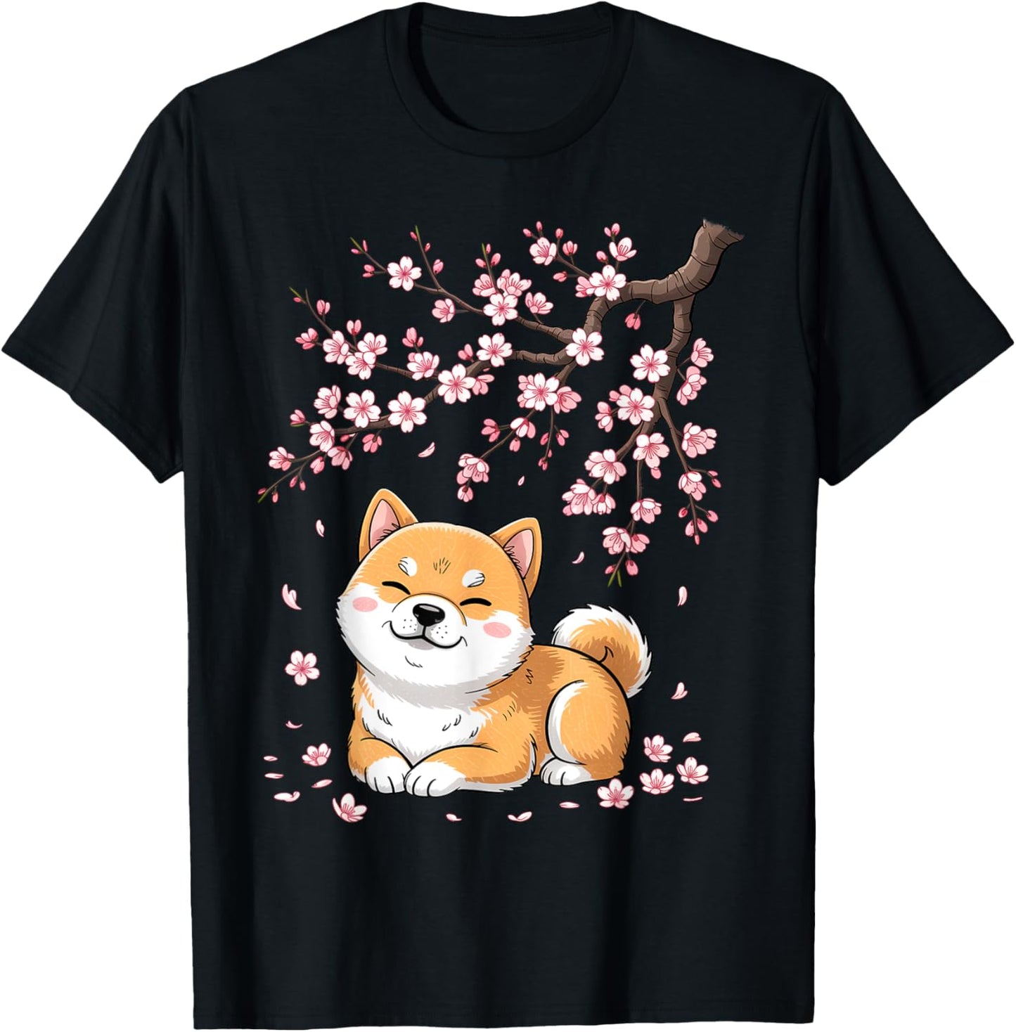 Kawaii Shiba Inu Dog Cherry Blossoms Japanese Sakura Flower T-Shirt