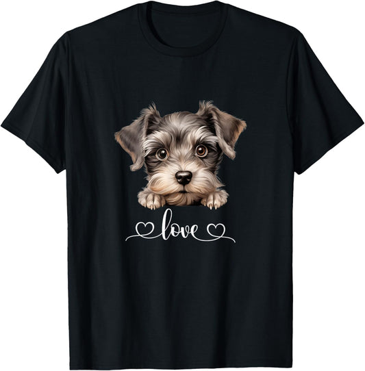 Cute Dog Graphic Love Puppy Miniature Schnauzer Dog T-Shirt