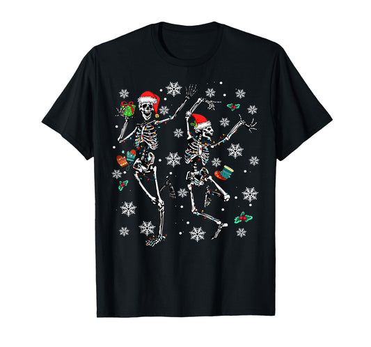 Xmas Tree Christmas Lights Christmas Skeleton Dancing T-Shirt
