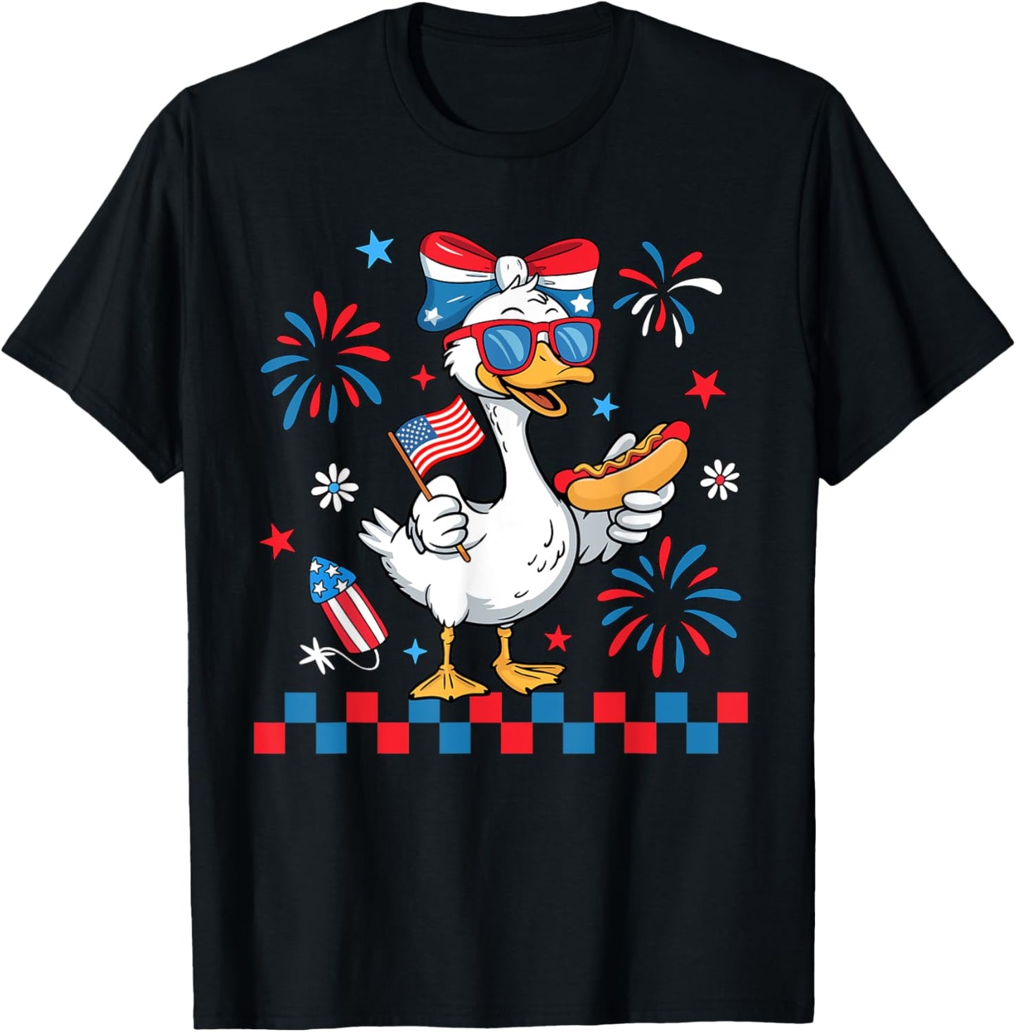 Cute Patriotic Goose Hotdog USA Flag Girls Kids 4th of July T-Shirt
