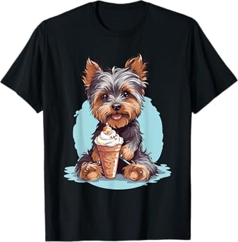 Yorkie Dog Anime Eating Ice Cream Summer Cute T-Shirt