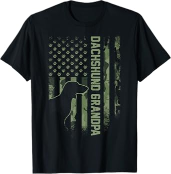 American Camo Flag Proud Dachshund Grandpa Wiener Silhouette T-Shirt