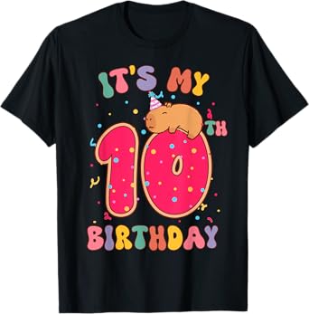 Its My 10th Birthday Donut Lover Cute Capybaras Kids Girls T-Shirt
