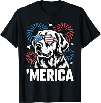 Golden Retriever Merica Dog Patriotic 4th Of July T-Shirt for Men Women Kids