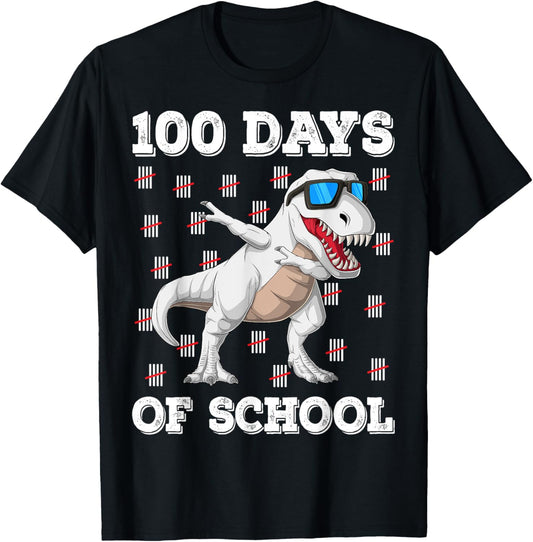 100th Day of School Kids Boys 100 Days of School T-Rex T-Shirt