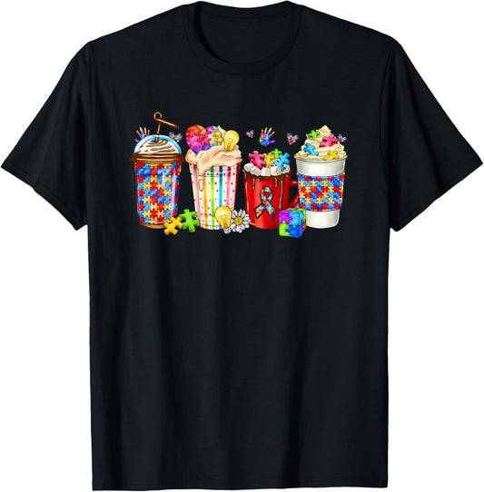 Autism Coffee Cups Puzzle Piece Autism Awareness Mom Women T-Shirt