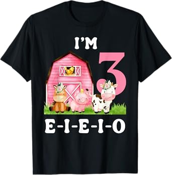 I'm 3 E-i-e-i-o Farm Party 3rd Birthday Girl Three Yrs Old T-Shirt