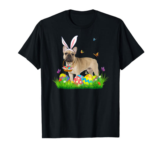Bunny French Bulldog With Egg Basket Easter Hunting Egg Men Women T-Shirt