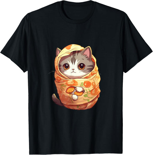 Funny cute cat burrito anime style mexican foodie lover T-Shirt