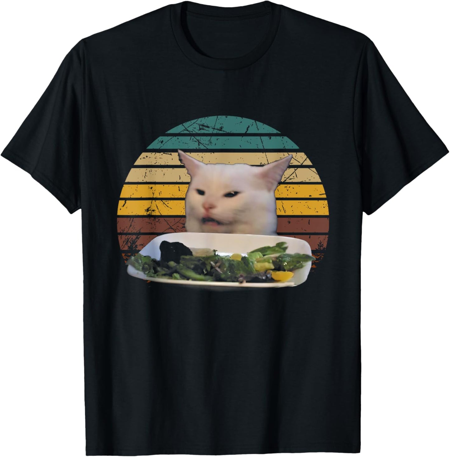 Smudge The Cat With Dinner Table Cat-Meme Vintage Art Animal T-Shirt
