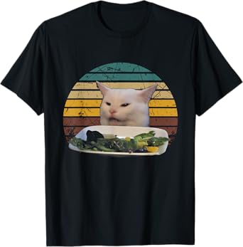 Smudge The Cat With Dinner Table Cat-Meme Vintage Art Animal Men Women Kids T-Shirt