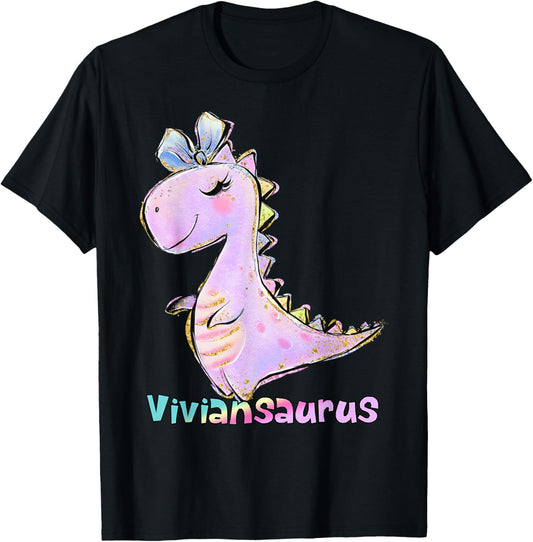 Vivian Name Shirt Girl Dinosaur Birthday Party Viviansaurus T-Shirt