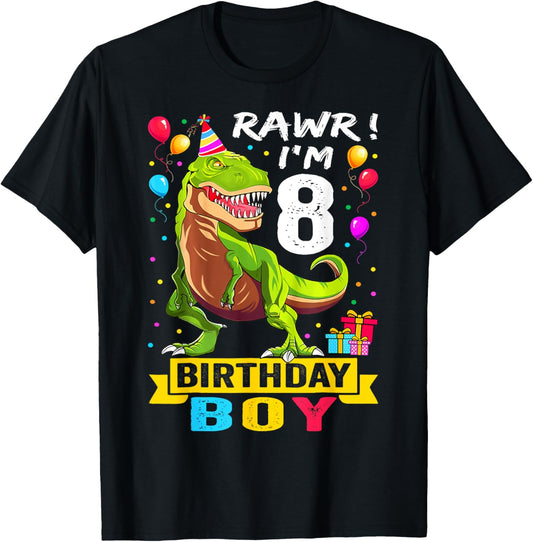 Kids 8 Year Old Shirt 8th Birthday Boy T Rex Dinosaur T-Shirt