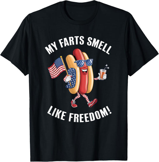 My Farts Smell Like Freedom Funny hotdog Patriotic Graphic T-Shirt