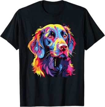 Watercolor Colorful Flat Coated Retriever Dog Men Women Girls Kids T-Shirt