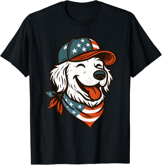 Golden Retriever 4th of July Merica US Flag Men Women Kids T-Shirt