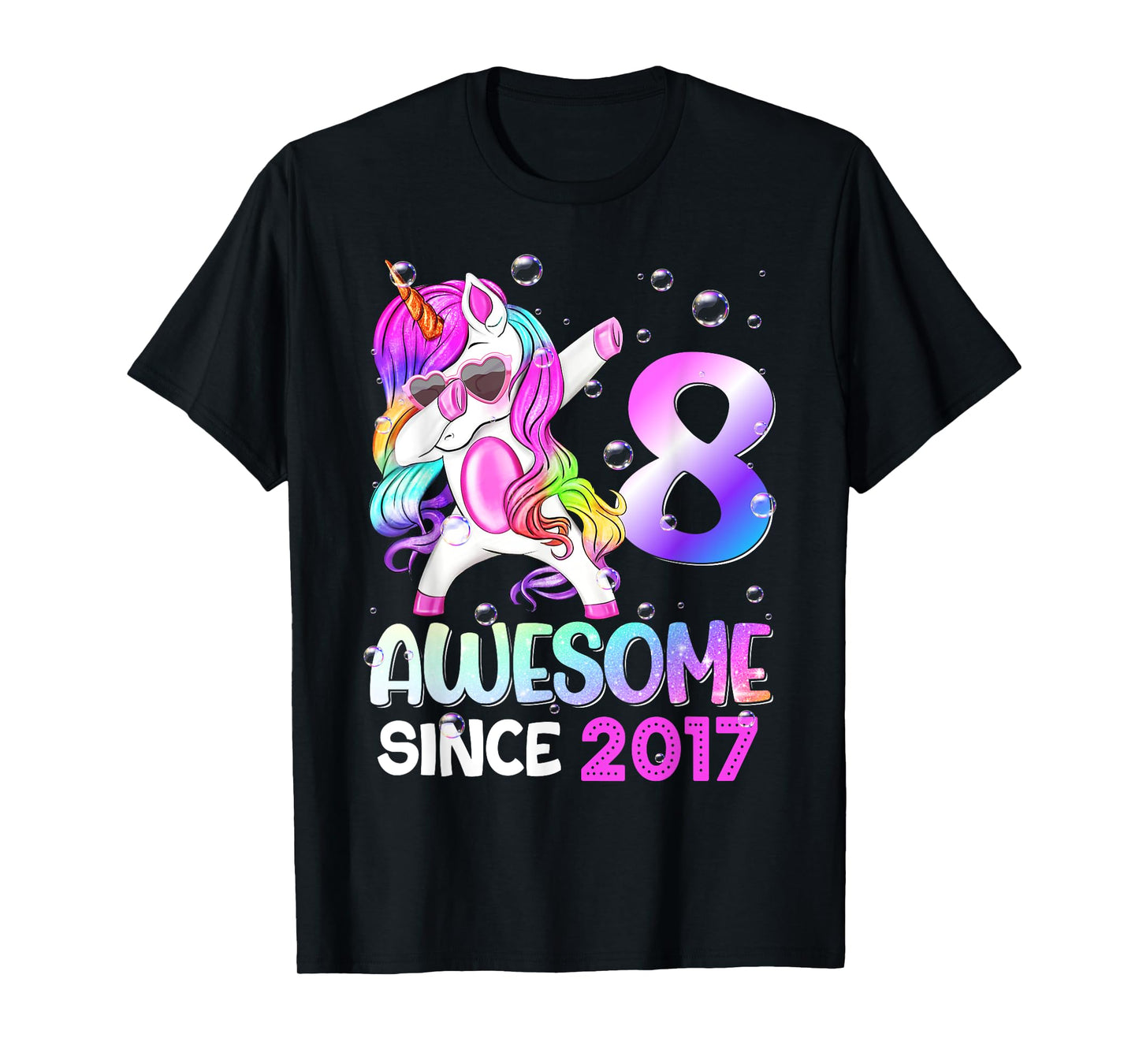 Awesome Since 2017 Dabbing Unicorn 8th Birthday T-Shirt