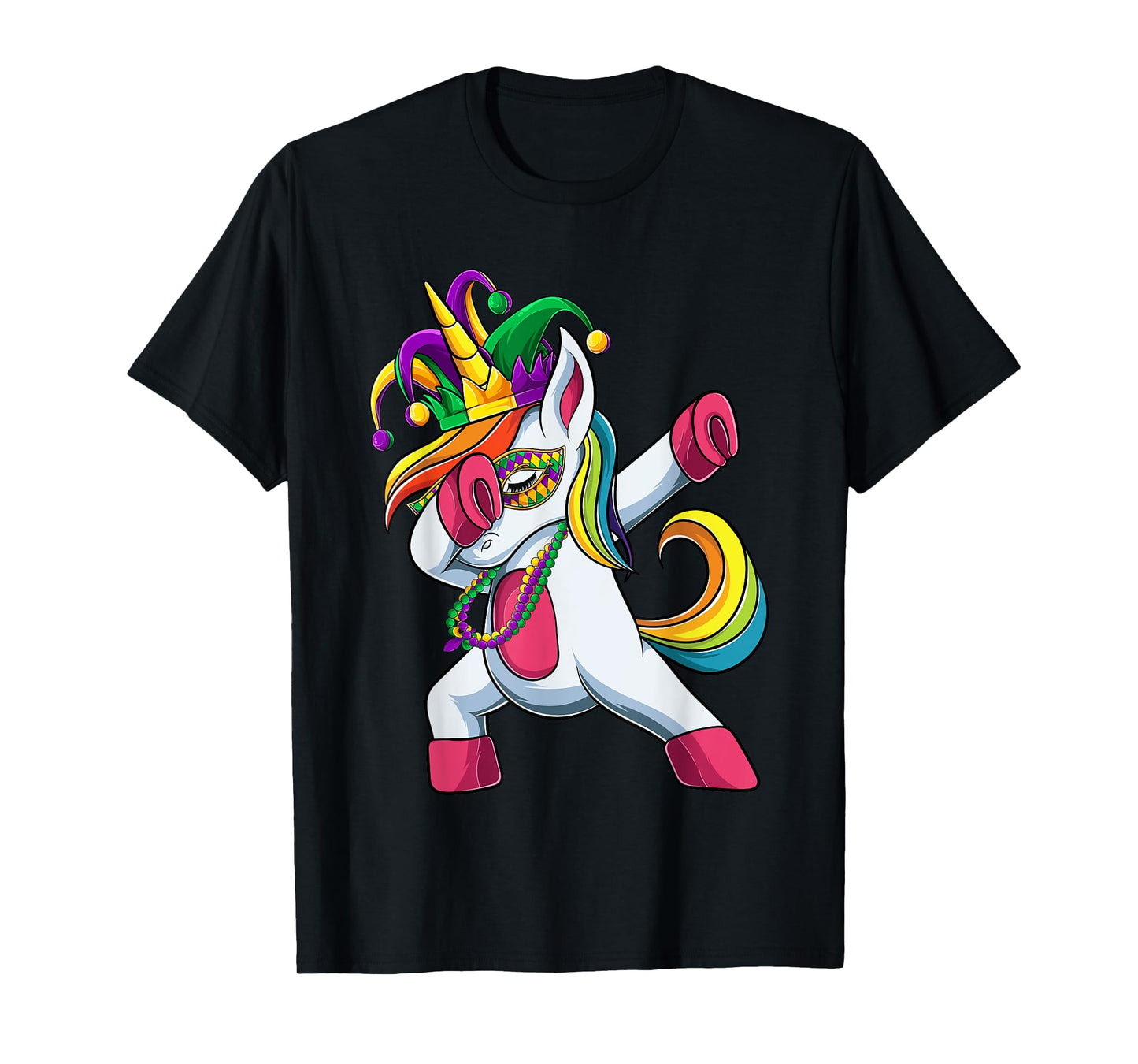 Dabbing Unicorn Jester Mardi Gras Shirt, Kids Girls T-Shirt