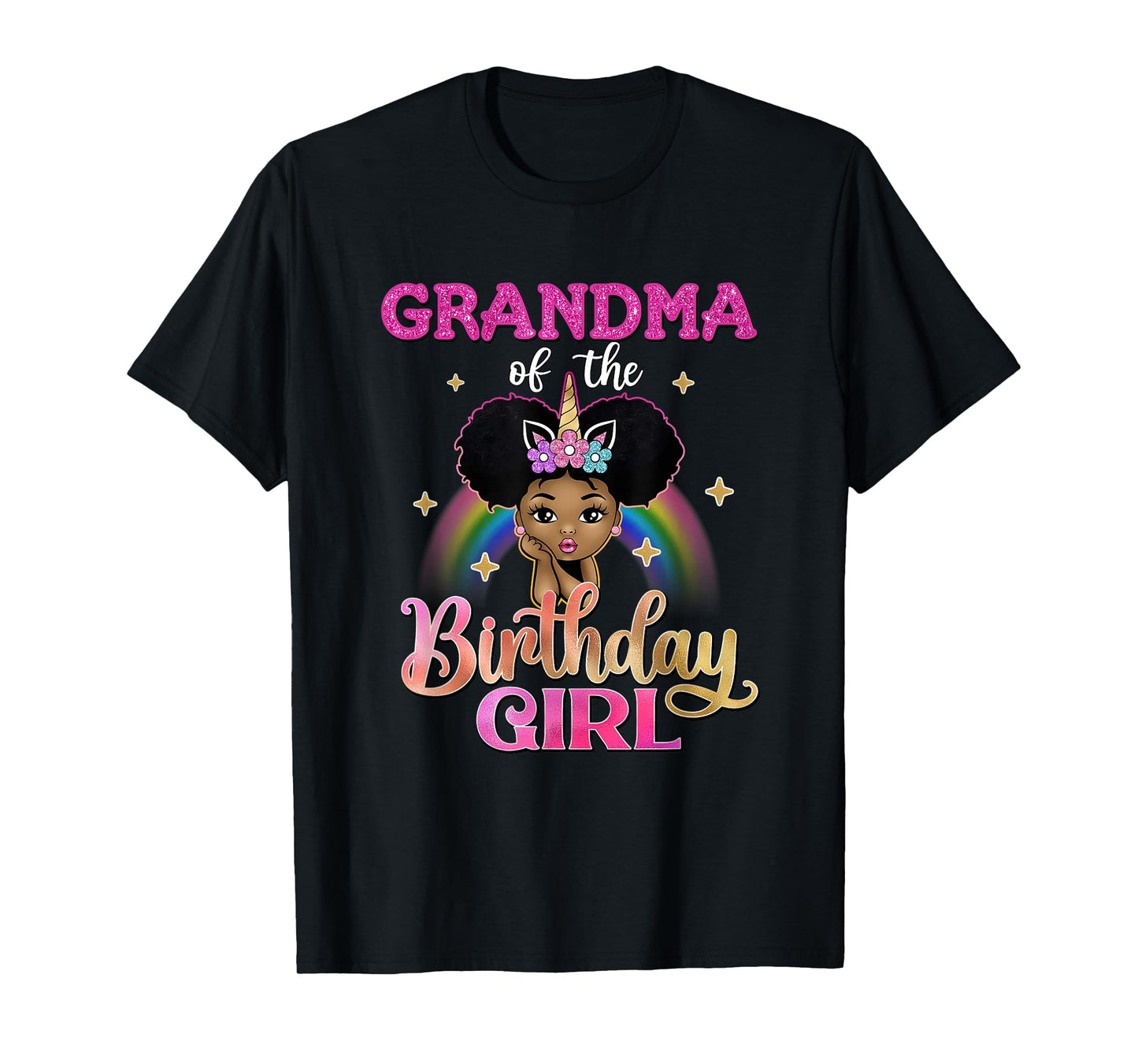 Grandma of The Birthday Girl Princess Afro Melanin Unicorn T-Shirt