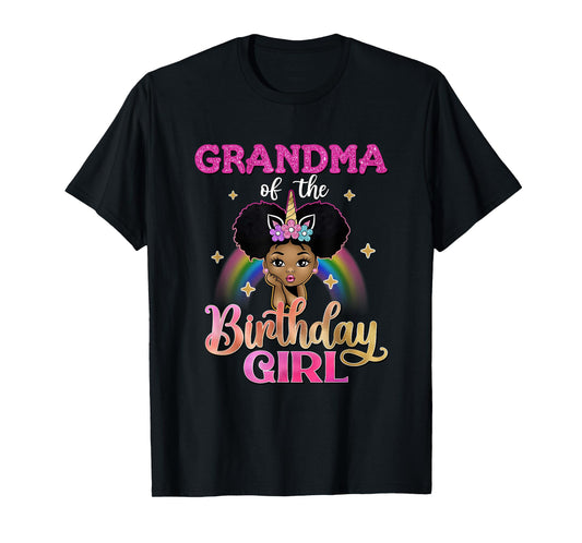 Grandma of The Birthday Girl Princess Afro Melanin Unicorn T-Shirt
