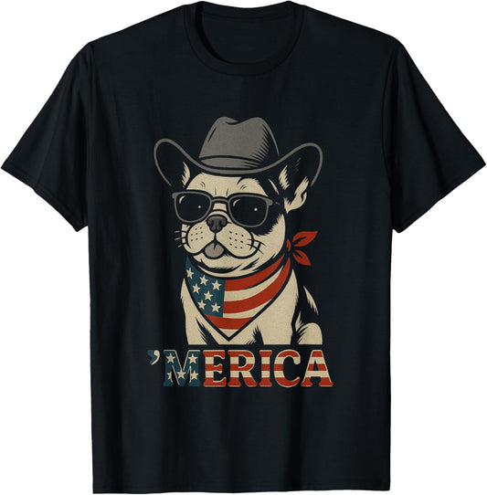 Merica French Bulldog American Flag 4th of July Frenchie T-Shirt