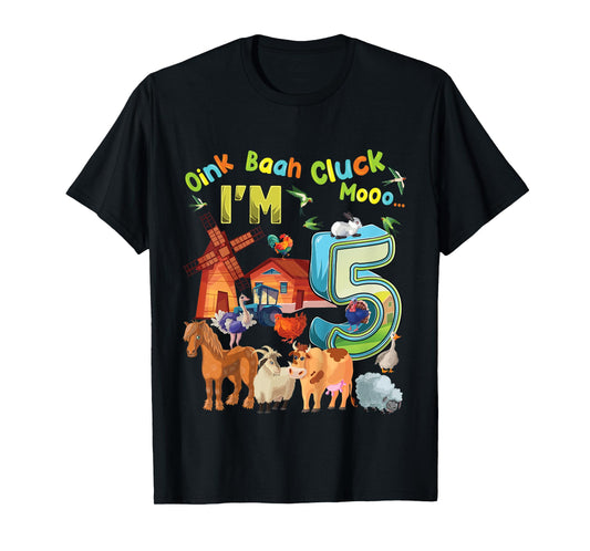 Kids Barnyard 5th Birthday Farm Animals 5 Years Old Farming T-Shirt