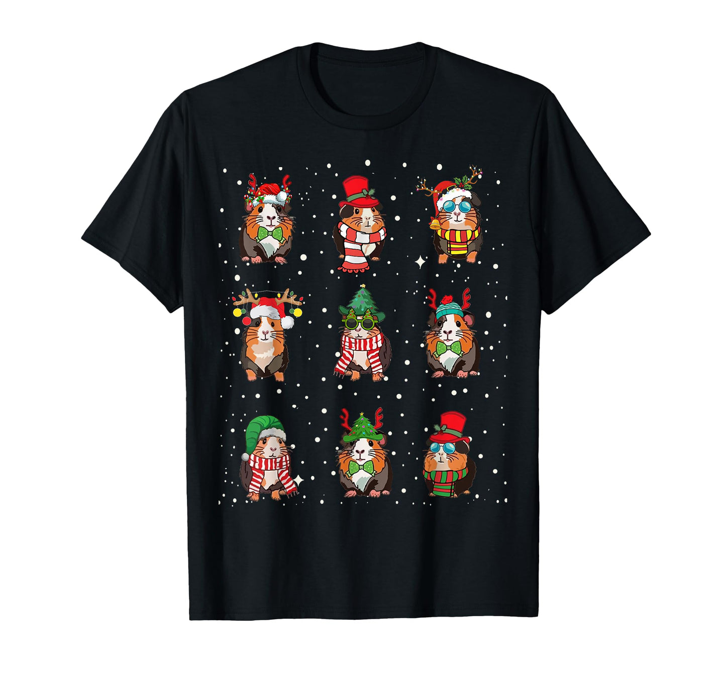 Kawaii Guinea Pig Lovers Clothes Cute Guinea Pigs In Xmas Costume Funny Christmas Holiday Black Unisex-Adult T-Shirt
