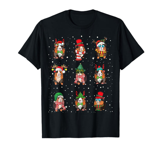 Kawaii Guinea Pig Lovers Clothes Cute Guinea Pigs In Xmas Costume Funny Christmas Holiday Black Unisex-Adult T-Shirt
