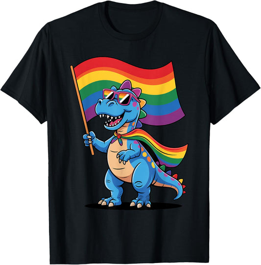 LGBTQ Rainbow Flag Dinosaur Funny Lesbian Gay Pride Month T-Shirt