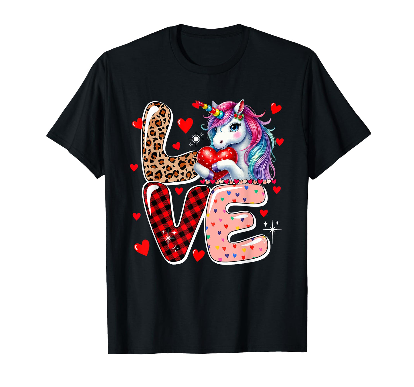 LOVE Unicorn Leopard Cute Hearts Valentine's Day Kid Toddler T-Shirt
