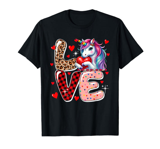 LOVE Unicorn Leopard Cute Hearts Valentine's Day Kid Toddler T-Shirt