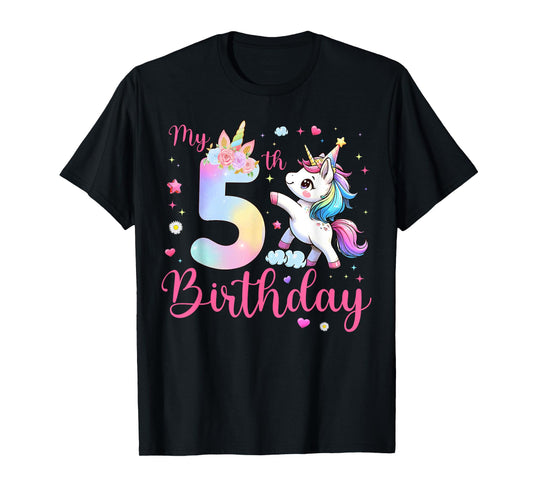 Cute Unicorn 5 Years Old My 5th Birthday Unicorn Girl Kids T-Shirt