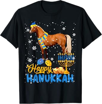 Happy Hanukkah Cute Hanukkah Horse Menorah Jewish Proud T-Shirt