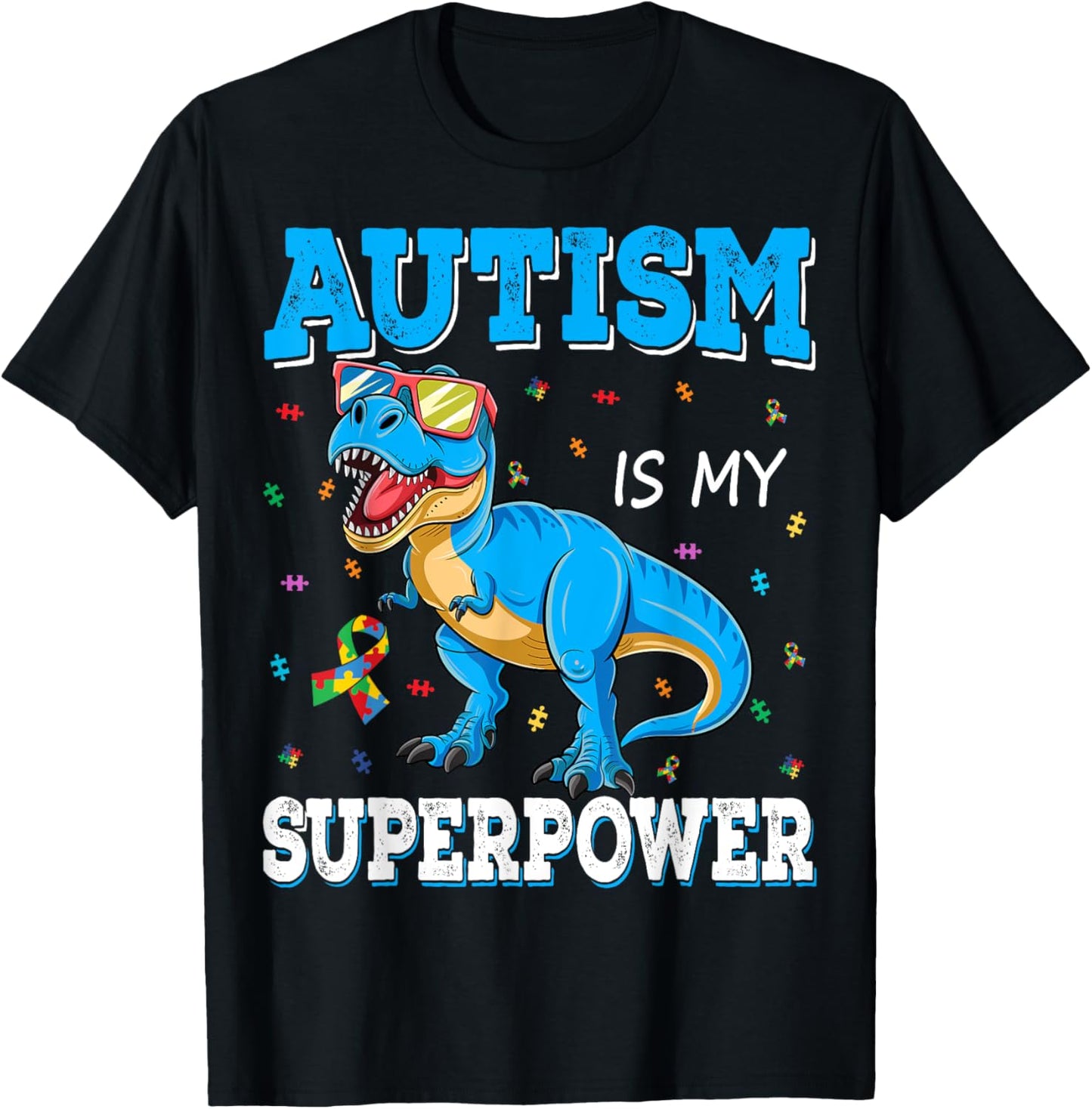 Autism Is My Superpower Dinosaur T-Rex Autism Superhero Kids T-Shirt