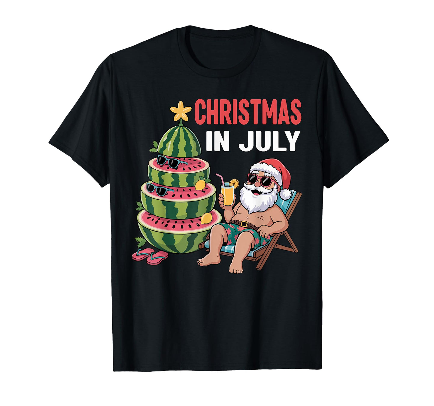 Christmas In July Santa Beach Watermelon Kids Toddler Youth T-Shirt