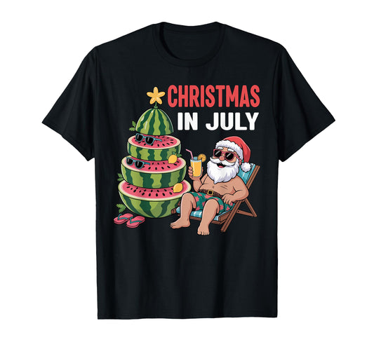 Christmas In July Santa Beach Watermelon Kids Toddler Youth T-Shirt