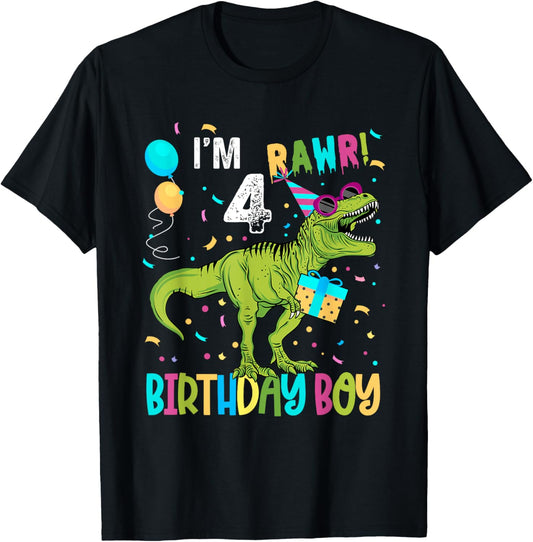 Birthday Boy 4 Years Old 4th Cute Rex Family Dinosaur Squad T-Shirt