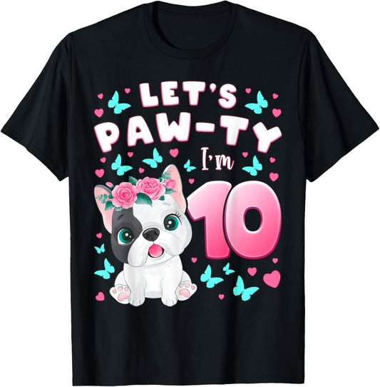 10th Birthday, Girl 10 Year, Dog, Puppy, Number 10 T-Shirt