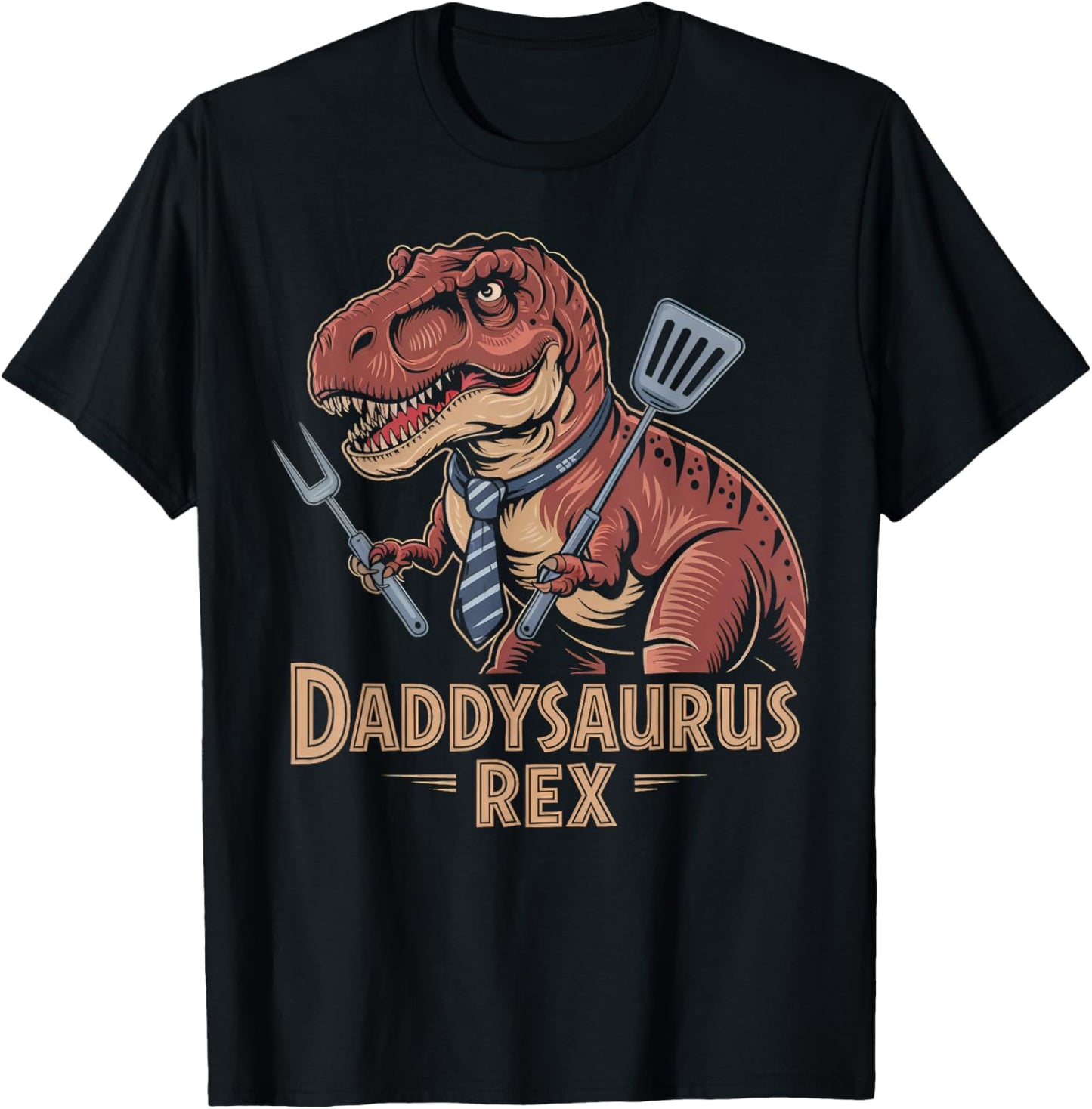 Daddysaurus Rex BBQ Dinosaur Tie and Grill Tools T-Shirt