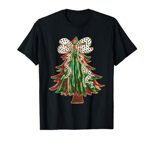 Funny Christmas Outfit for Men Women Kids Christmas Tree Coquette Bow Xmas Pajamas Womens Teens Girls T-Shirt