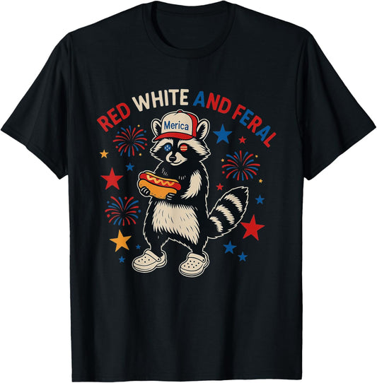 Raccoon Hot Dog Kids America Red White And Feral 4th Of July T-Shirt
