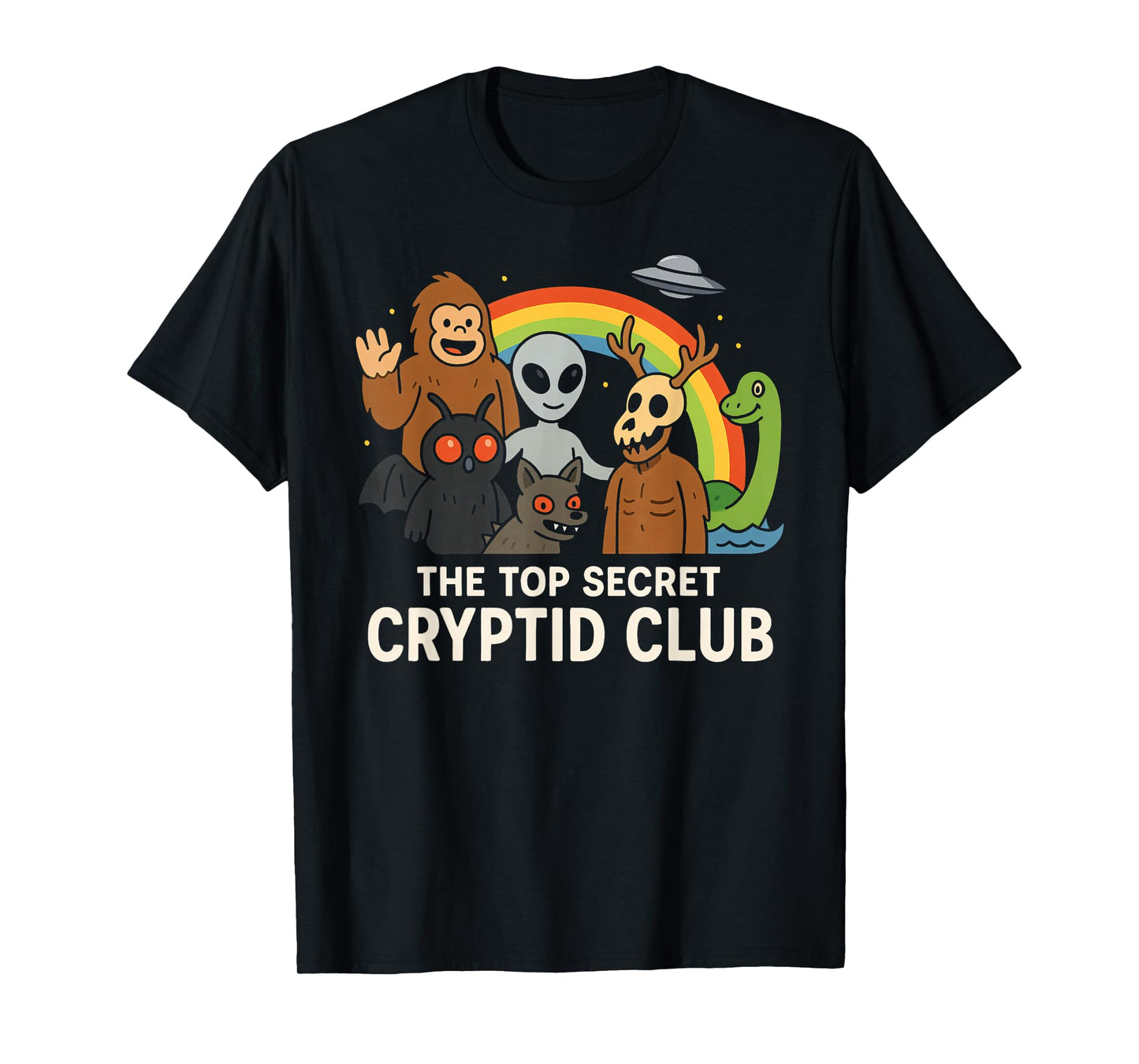Top Secret Cryptid Club With Mothman Wendigo Nessie Bigfoot T-Shirt