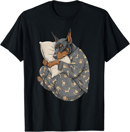 Funny Sleepy Doberman Pinscher Pajama Men Women Kids Dobie T-Shirt