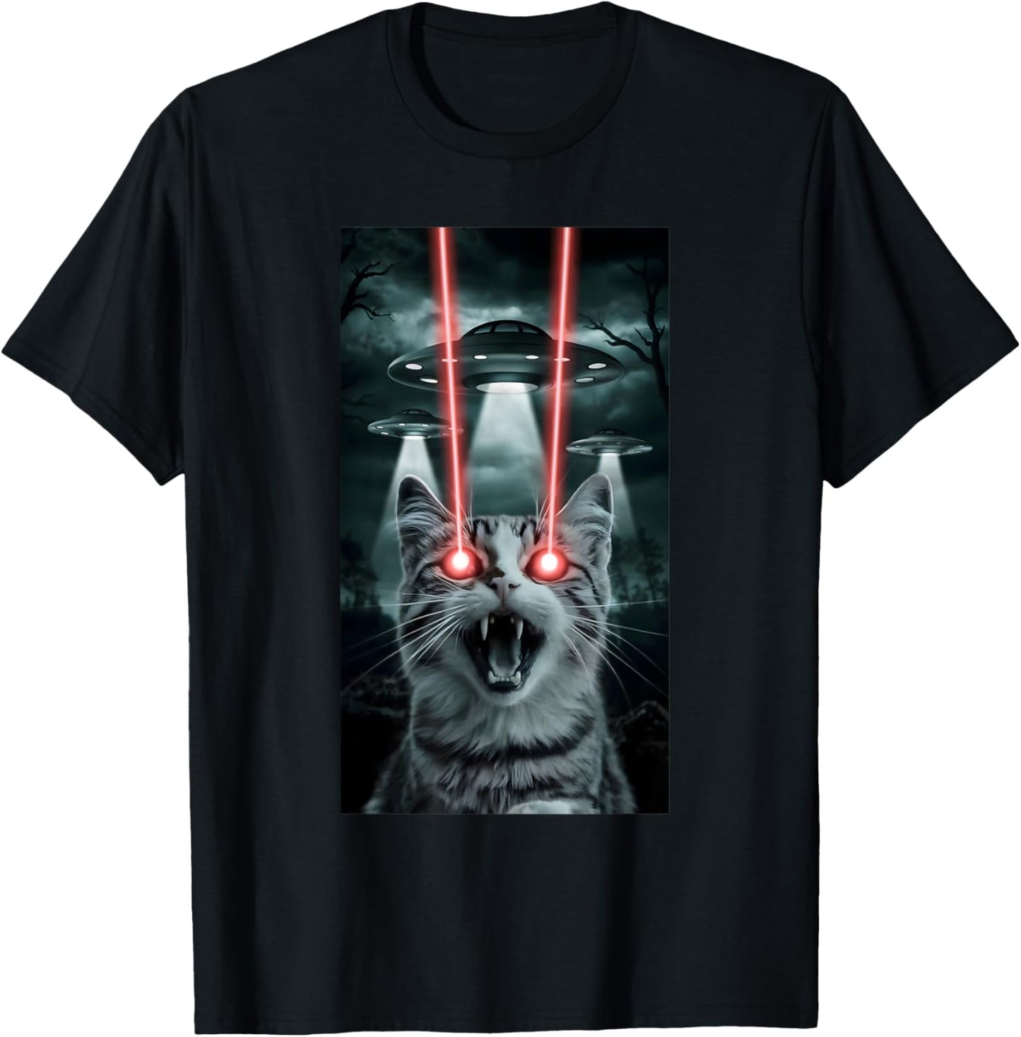 Alien Cat Selfie With Ufo Laser Eyes T-Shirt
