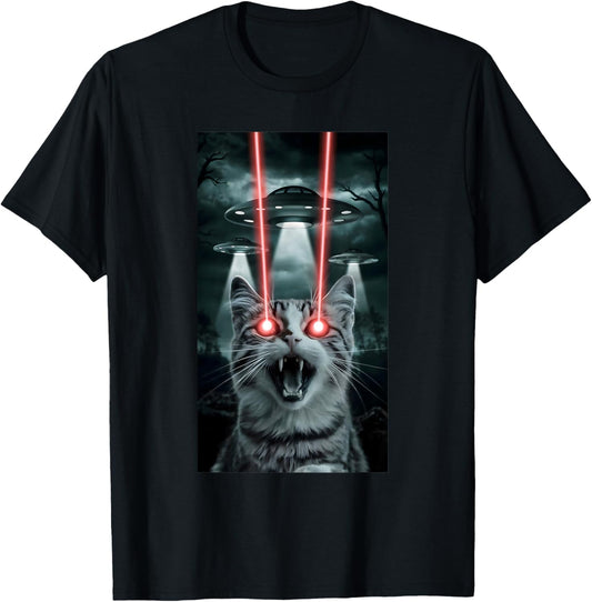 Alien Cat Selfie With Ufo Laser Eyes T-Shirt