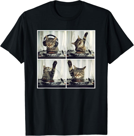 EDM DJ Cat Animal On Decks House Music Cat DJ T-Shirt