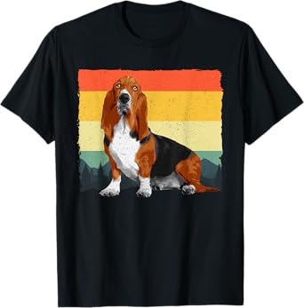 Retro Basset Hound Art For Men Women Kids Basset Hound Lover T-Shirt