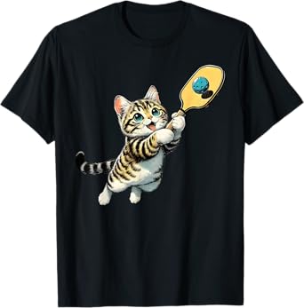 Funny Kitten Playing Pickleball Cute Cat Pickleball Player T-Shirt