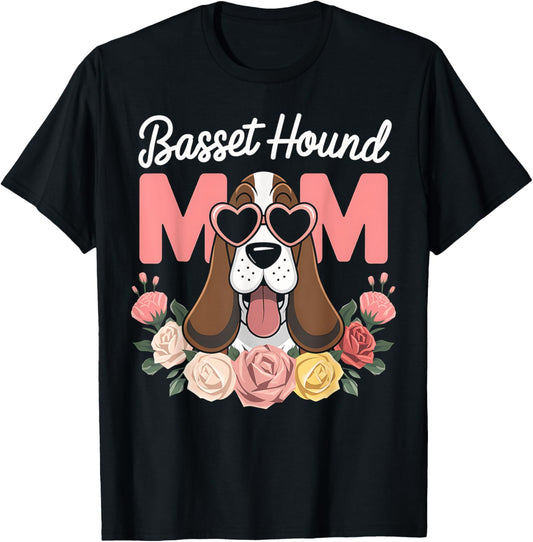 Basset Hound Mom Floral Dog Lover Gift T-Shirt